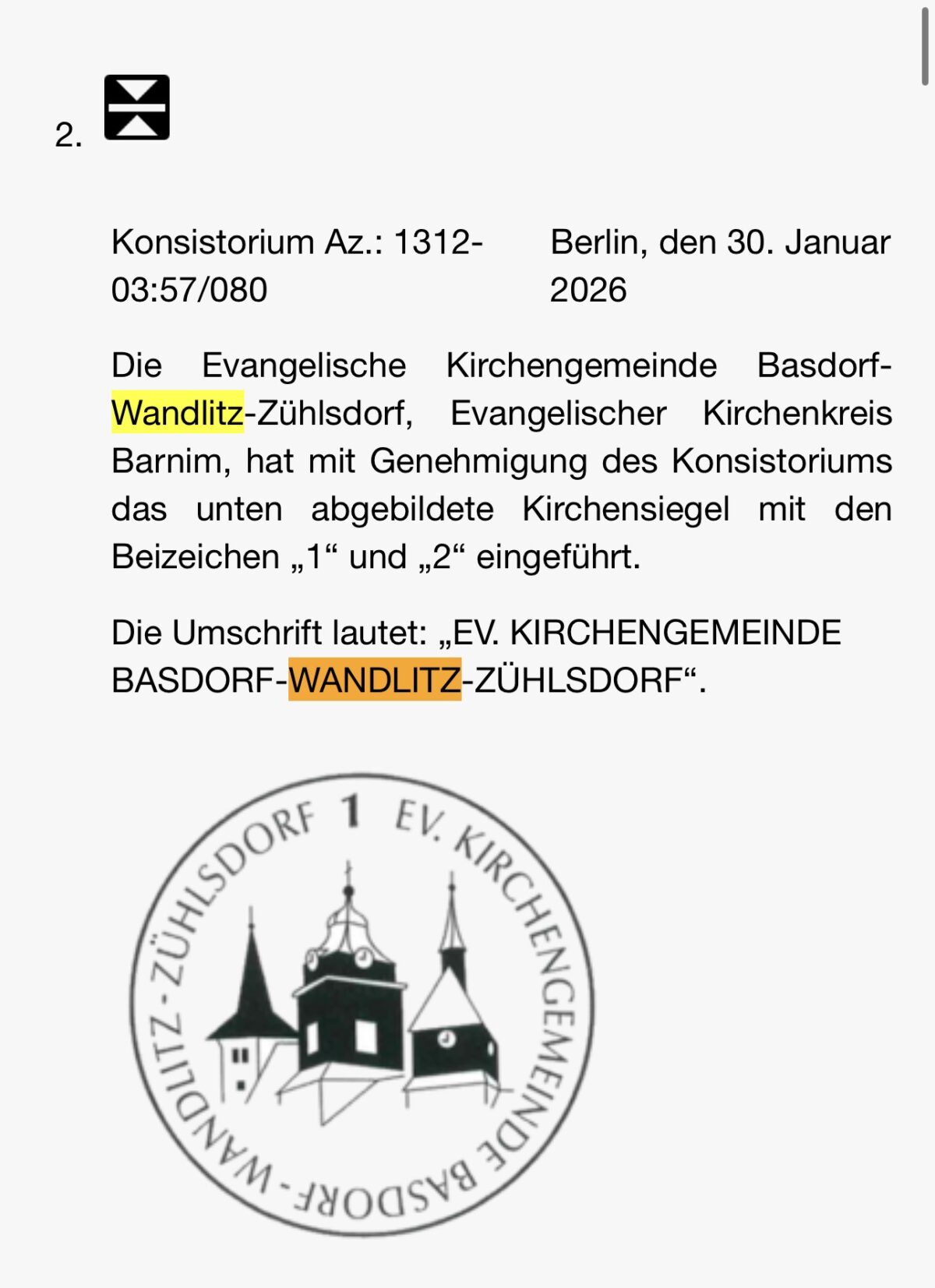 Neues Siegel für die Kirchengemeinde